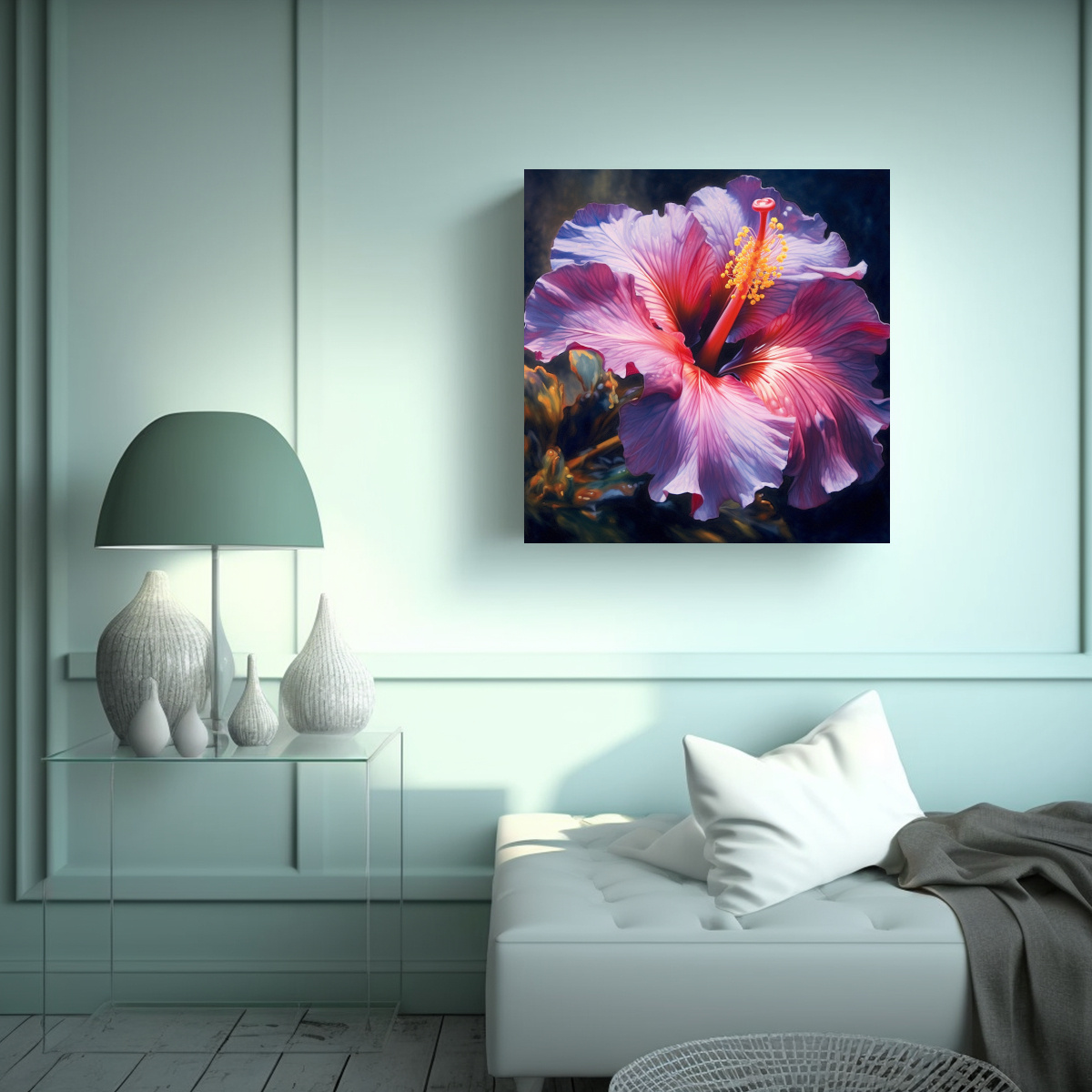 ILUSTRACIÓN CONTRASTE DE HIBISCUS: CUADRO 100X100 CM - 2