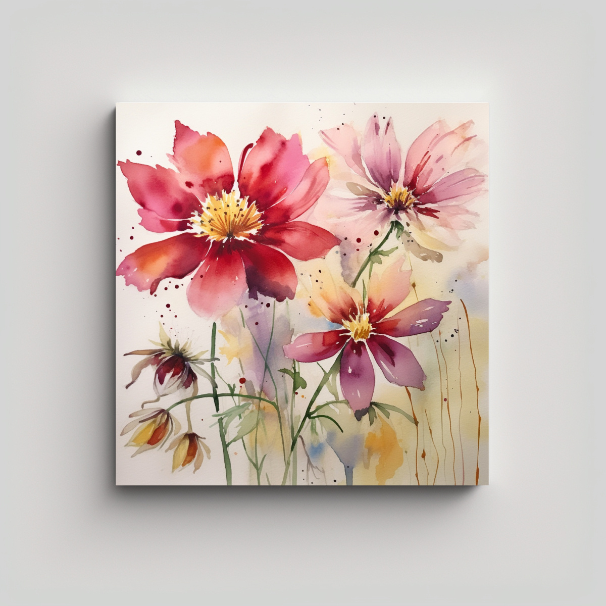 CUADROS DECORATIVOS DE FLORES ACUARELA EN 30X30 CM - 1