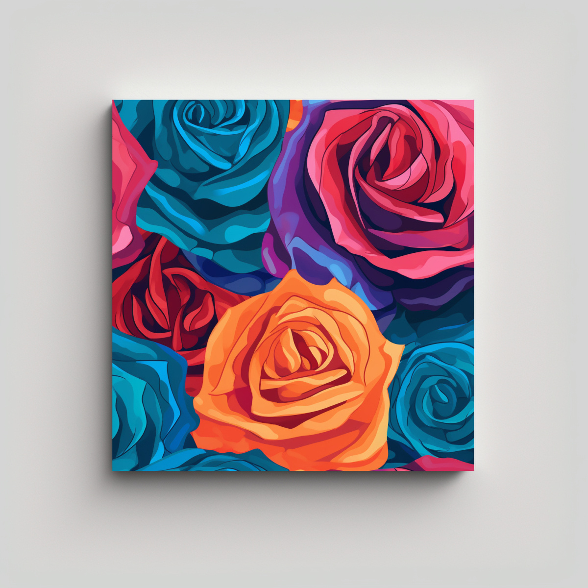 CUADRO DECORATIVO CON ROSA COLORIDA EN TELA 60X60 CM - 1
