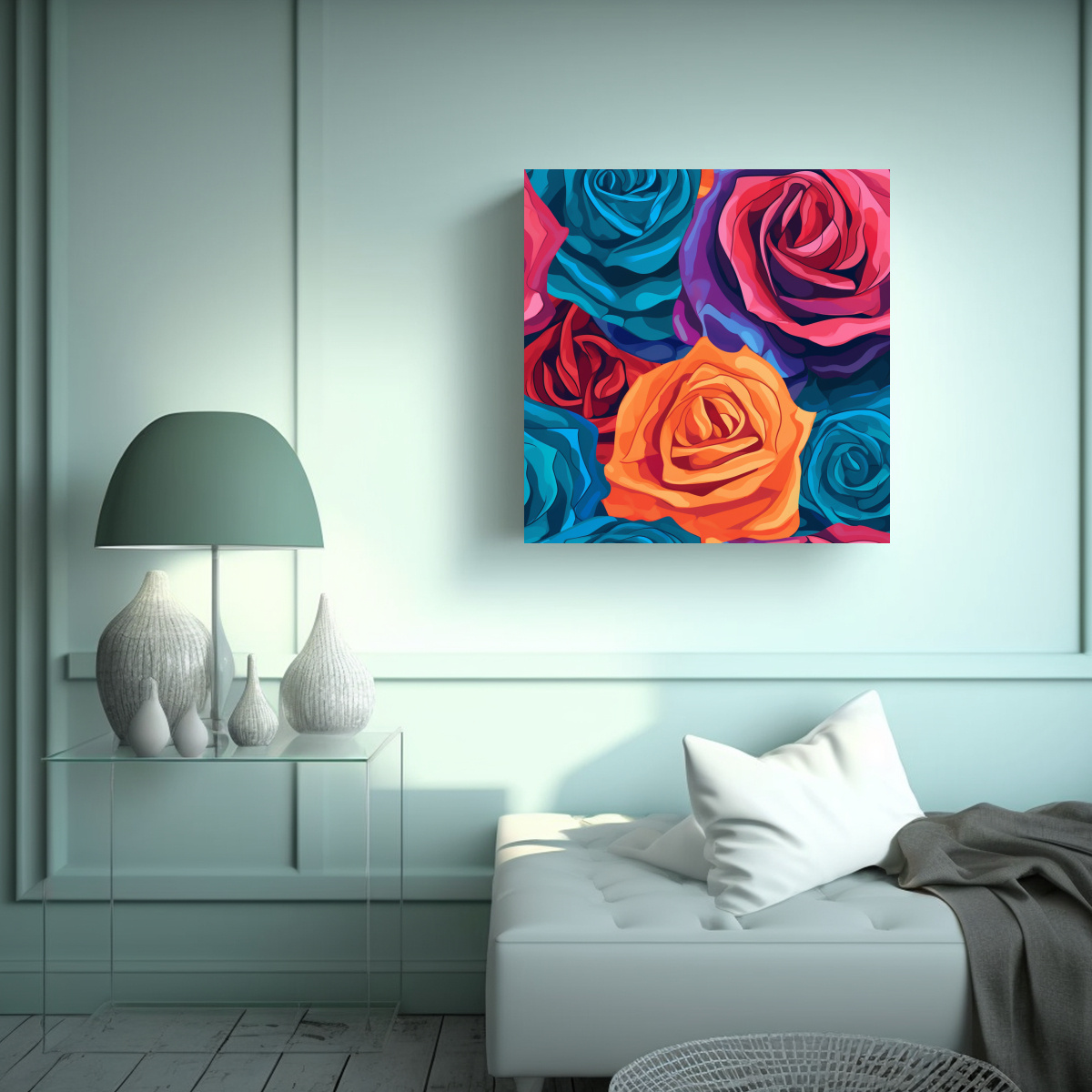 CUADRO DECORATIVO CON ROSA COLORIDA EN TELA 60X60 CM - 2