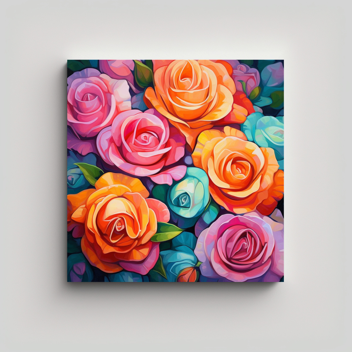 CUADRO DECORATIVO DE ROSAS GRANDES COLORIDAS Y 50X50 CM - 1