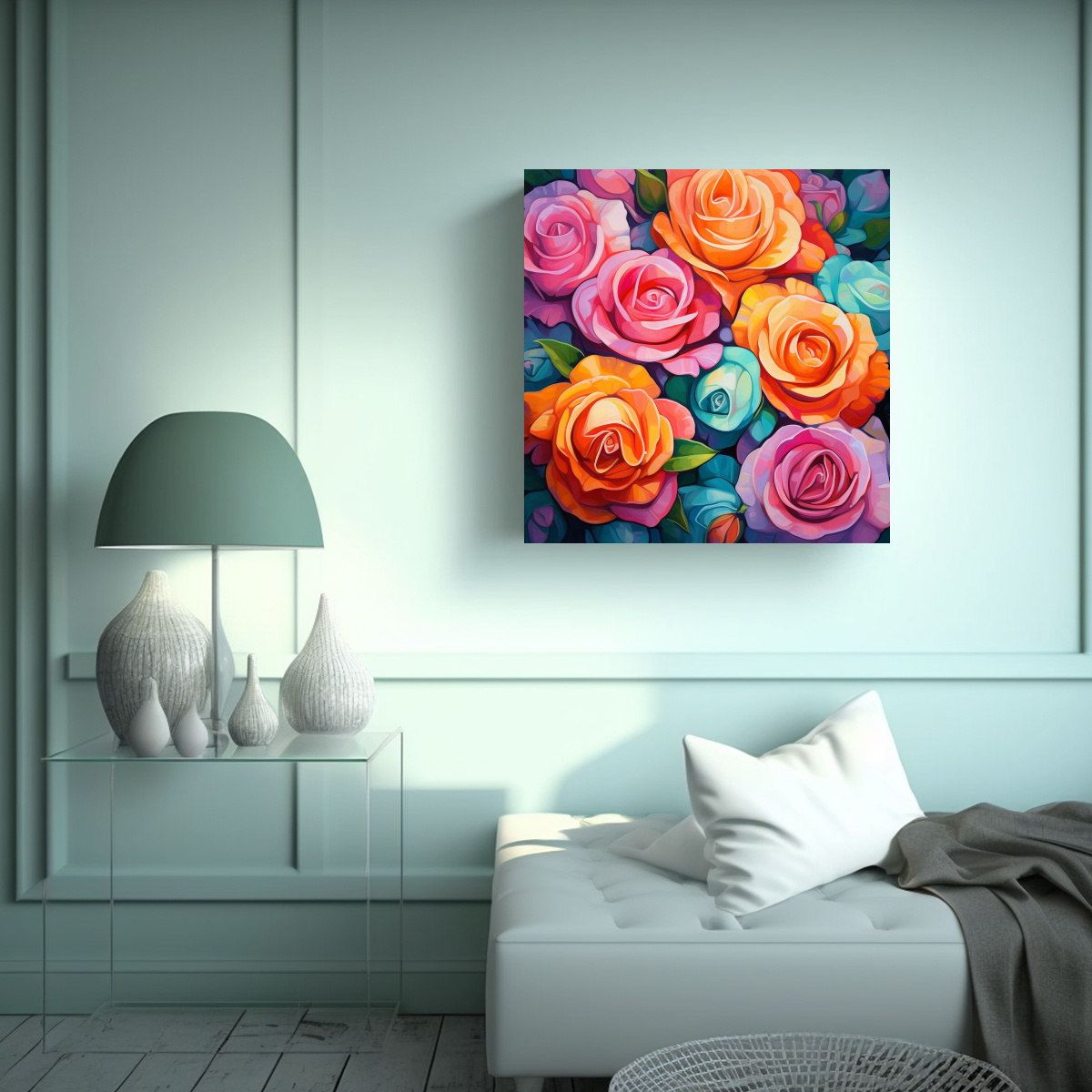 CUADRO DECORATIVO DE ROSAS GRANDES COLORIDAS Y 50X50 CM - 2