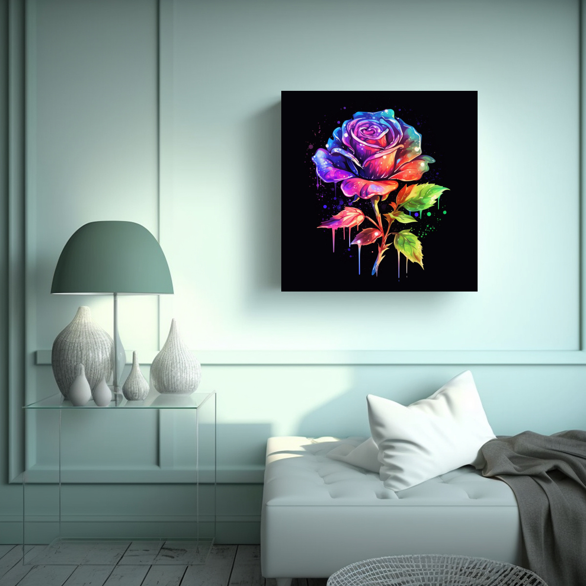 ARTE ABSTRACTO 0569: ROSA FLUORESCENTE ESTILO 70X70 CM - 2