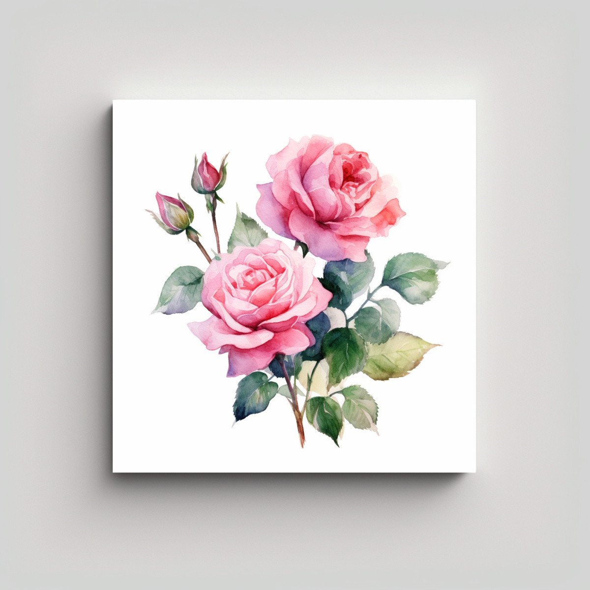 CUADRO ALTA RESOLUCIÓN - ROSA BUSH ACUARELA 40X40 CM - 1