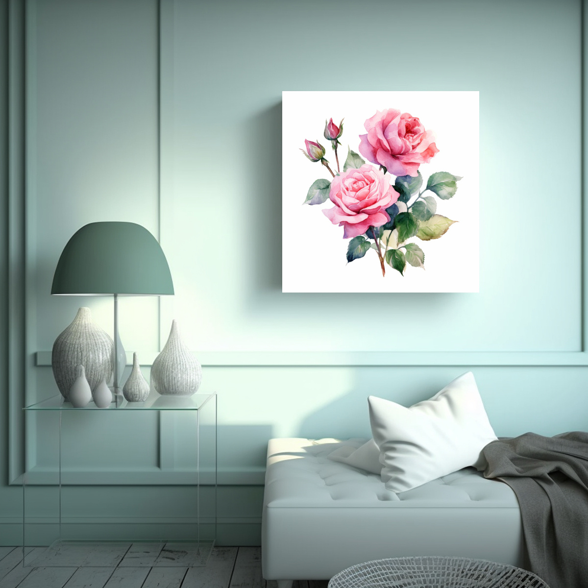 CUADRO ALTA RESOLUCIÓN - ROSA BUSH ACUARELA 40X40 CM - 2