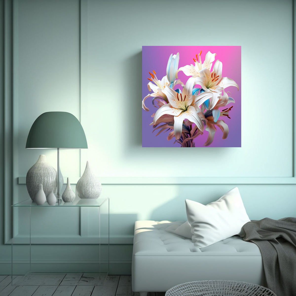 CUADRO 3D DE LIRIOS BLANCOS: ARTE DE PARED 30X30 CM - 2