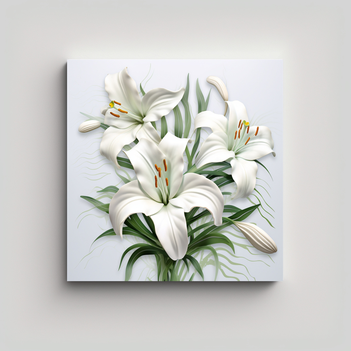 ARTE 3D DE LIRIOS BLANCOS: COMPOSICIÓN CÁLIDA 30X30 CM - 1