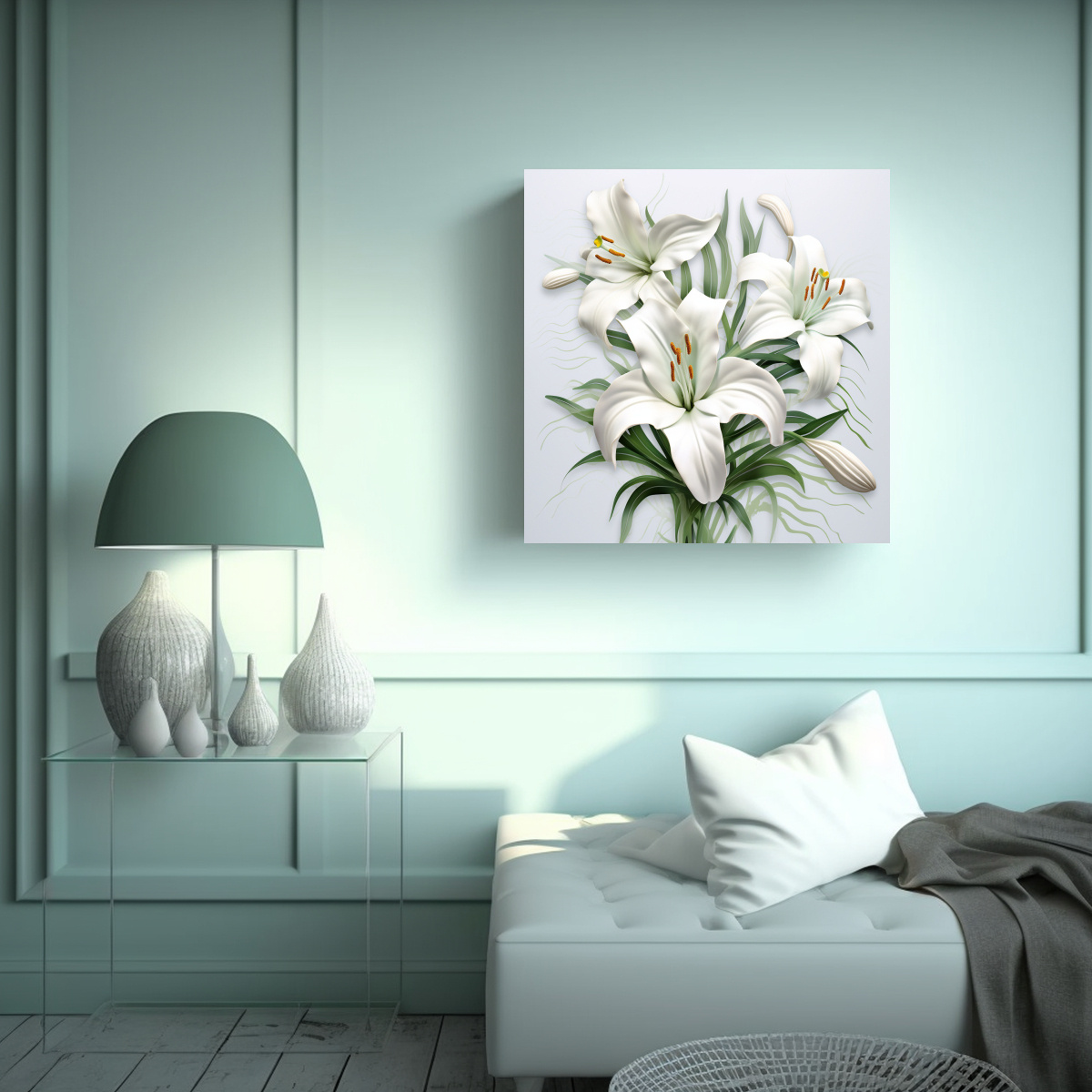 ARTE 3D DE LIRIOS BLANCOS: COMPOSICIÓN CÁLIDA 30X30 CM - 2