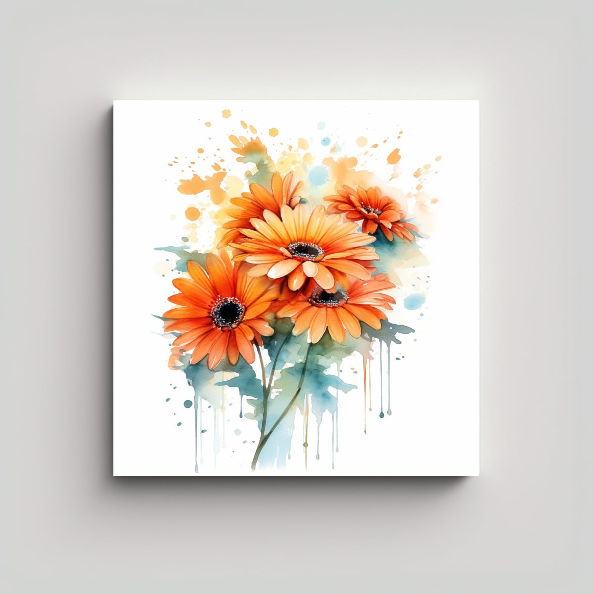 ILUSTRACIÓN VINTAGE INTENSA DE GERBERA NARANJA 30X30 CM - 1