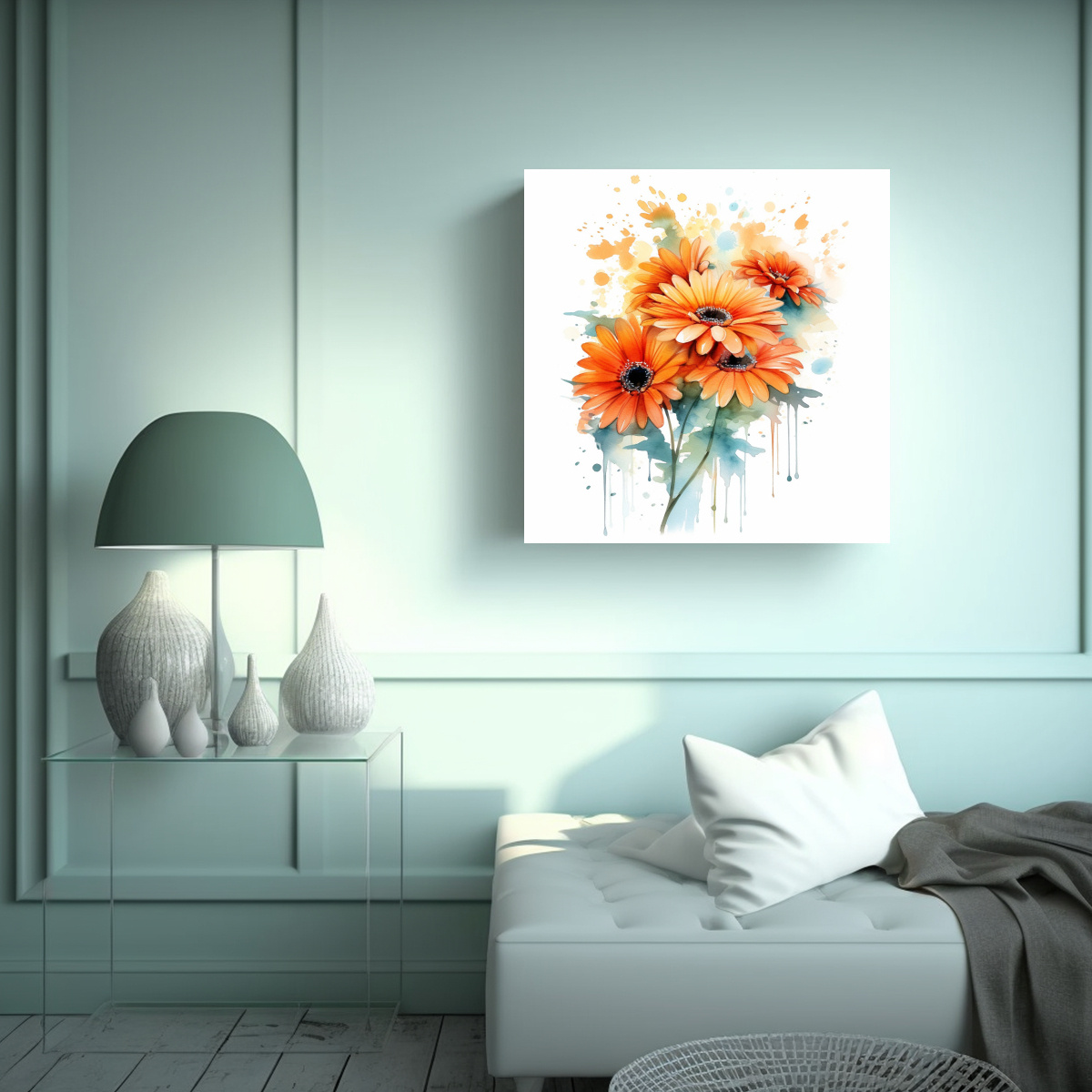 ILUSTRACIÓN VINTAGE INTENSA DE GERBERA NARANJA 30X30 CM - 2