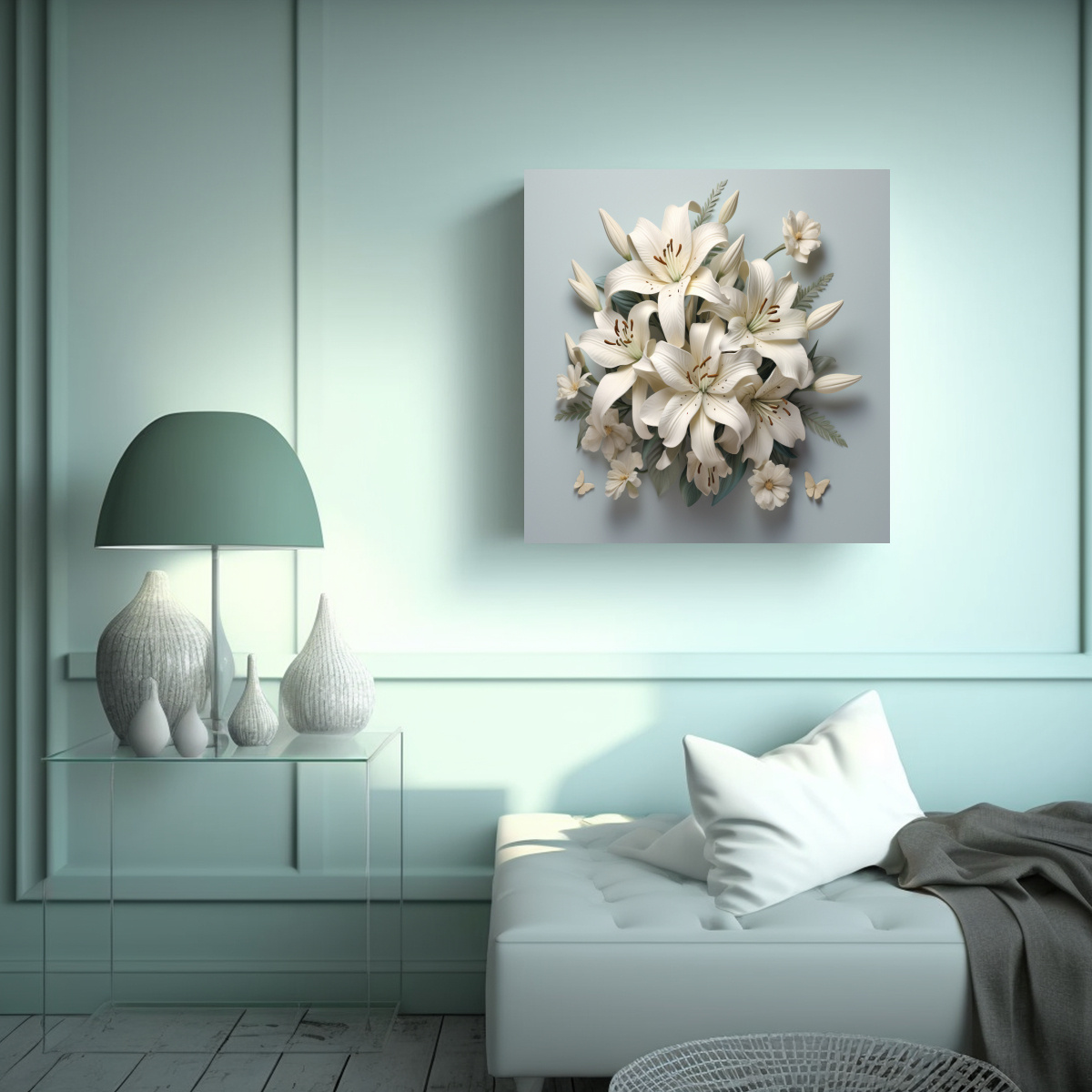 ADORNO INTENSO: CUADRO 3D DE LIRIOS BLANCOS EN 30X30 CM - 2
