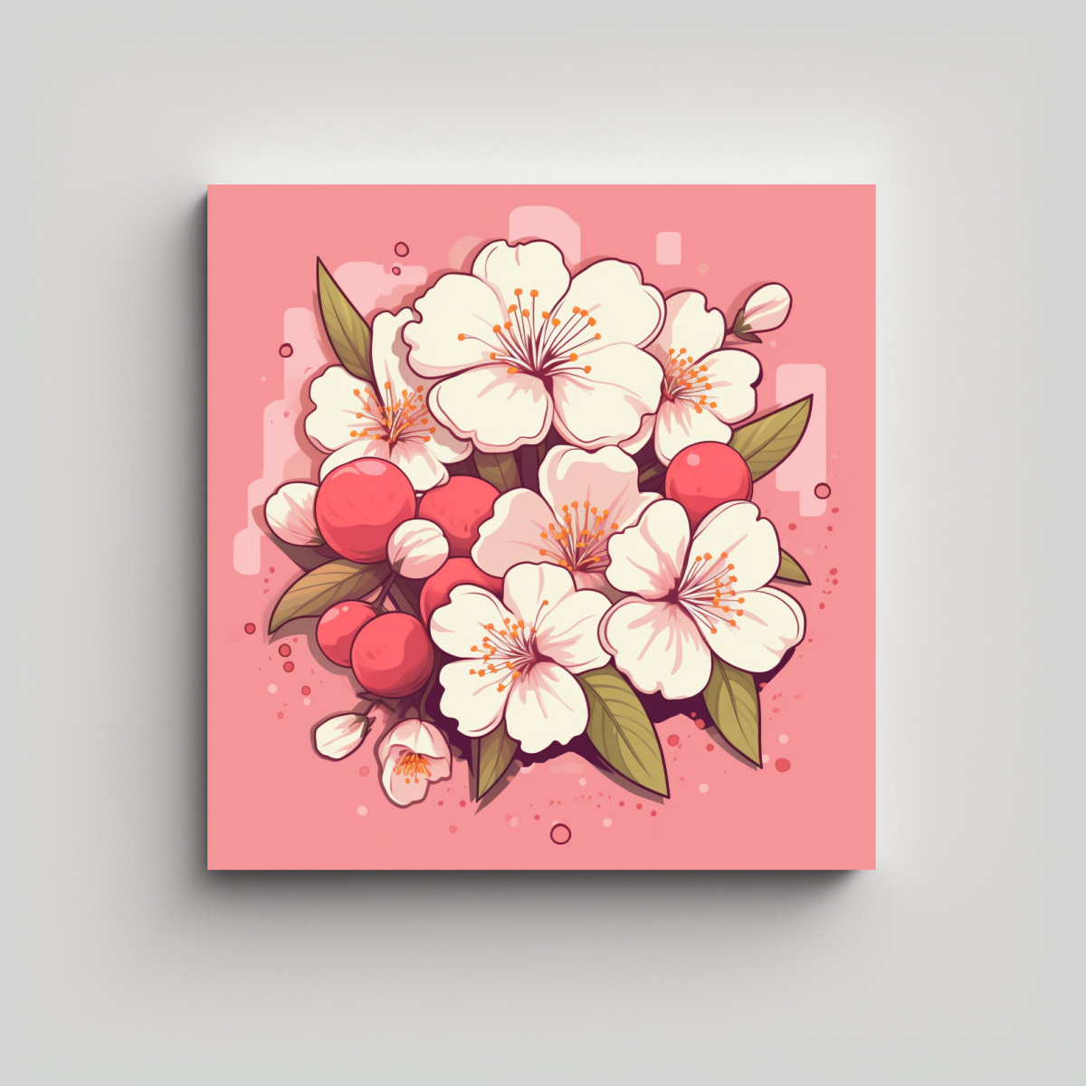 CUADRO KAWAII DE FLOR DE CEREZO EN TELA BASTIDOR 20X20 CM - 1