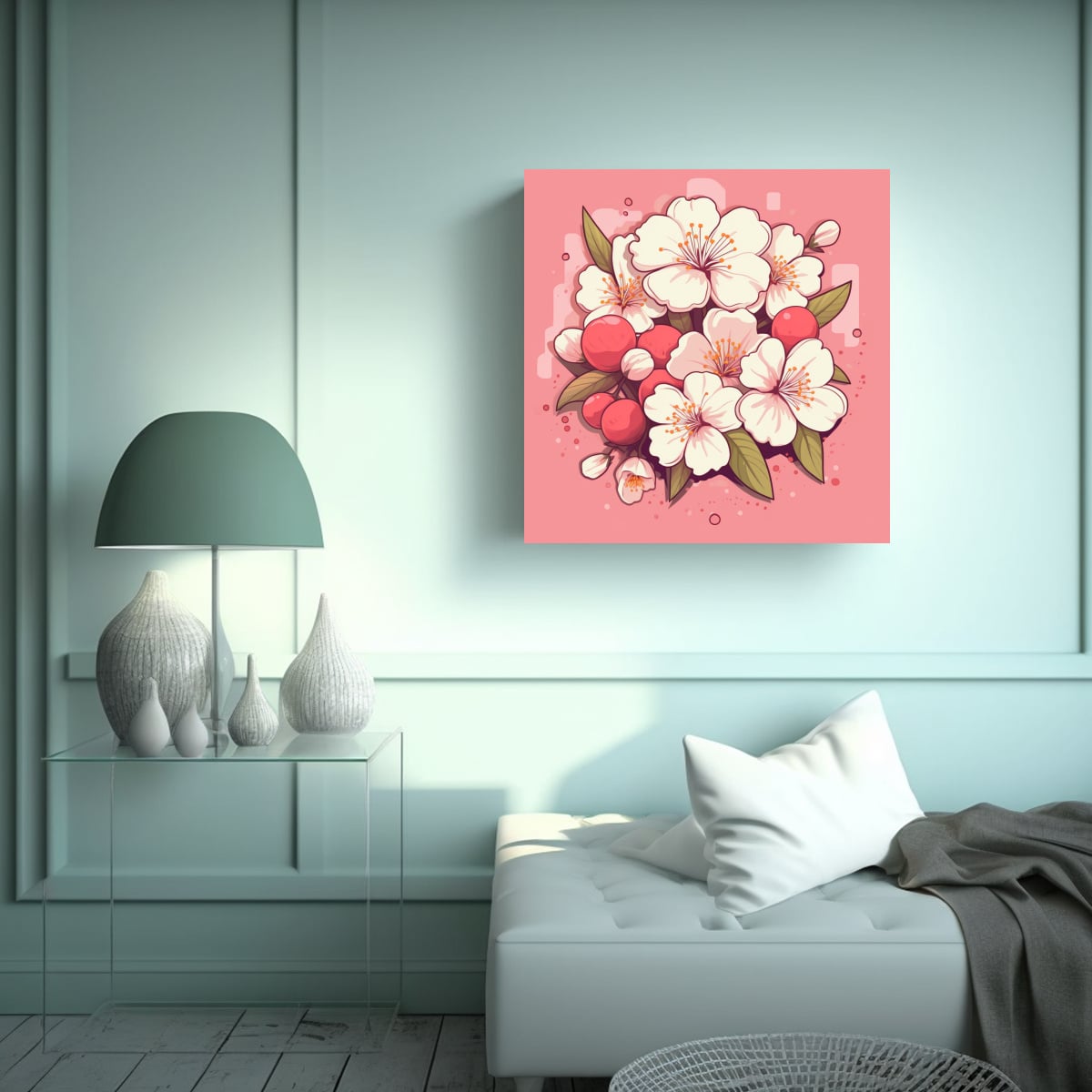 CUADRO KAWAII DE FLOR DE CEREZO EN TELA BASTIDOR 20X20 CM - 2