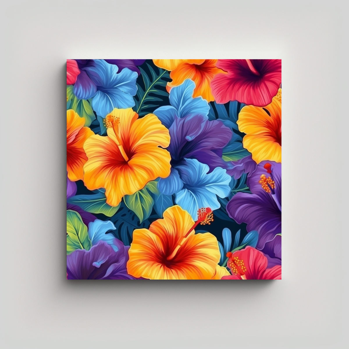 DIBUJO EN TELA DE HIBISCUS UNDEAD: COLORES 80X80 CM - 1