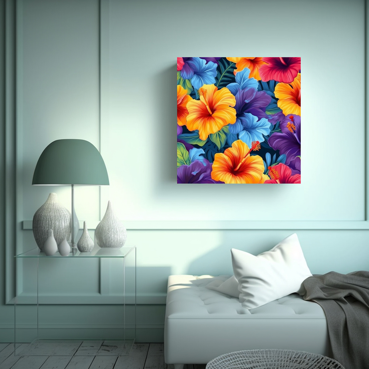 DIBUJO EN TELA DE HIBISCUS UNDEAD: COLORES 80X80 CM - 2