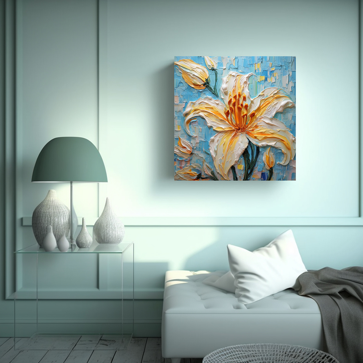 CUADRO CLÁSICO DE LIRIO COLORIDO CON PIGMENTO 90X90 CM - 2