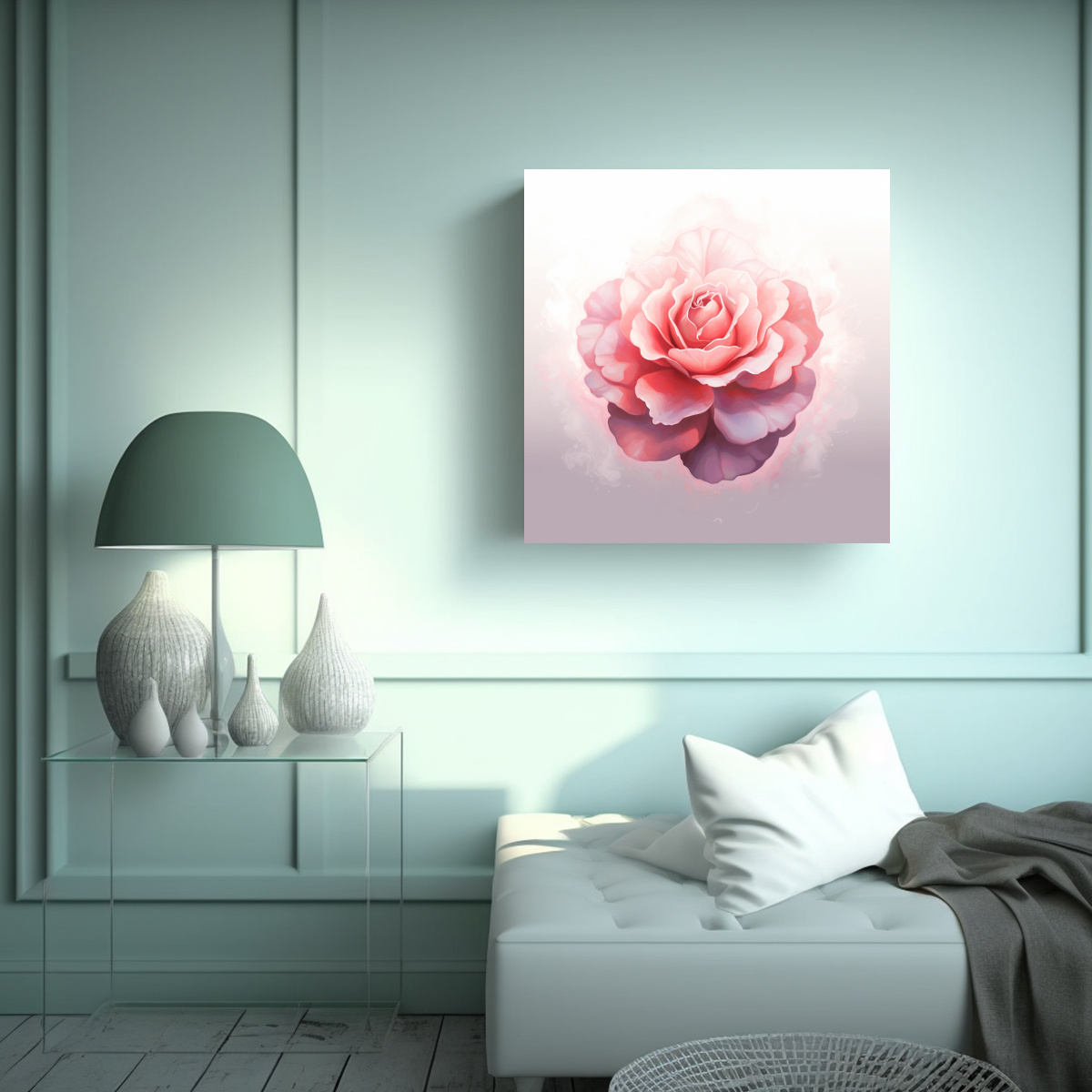 CUADRO VANGUARDIA CLÁSICO CON FLOR ROSA ESTILO 100X100 CM - 2