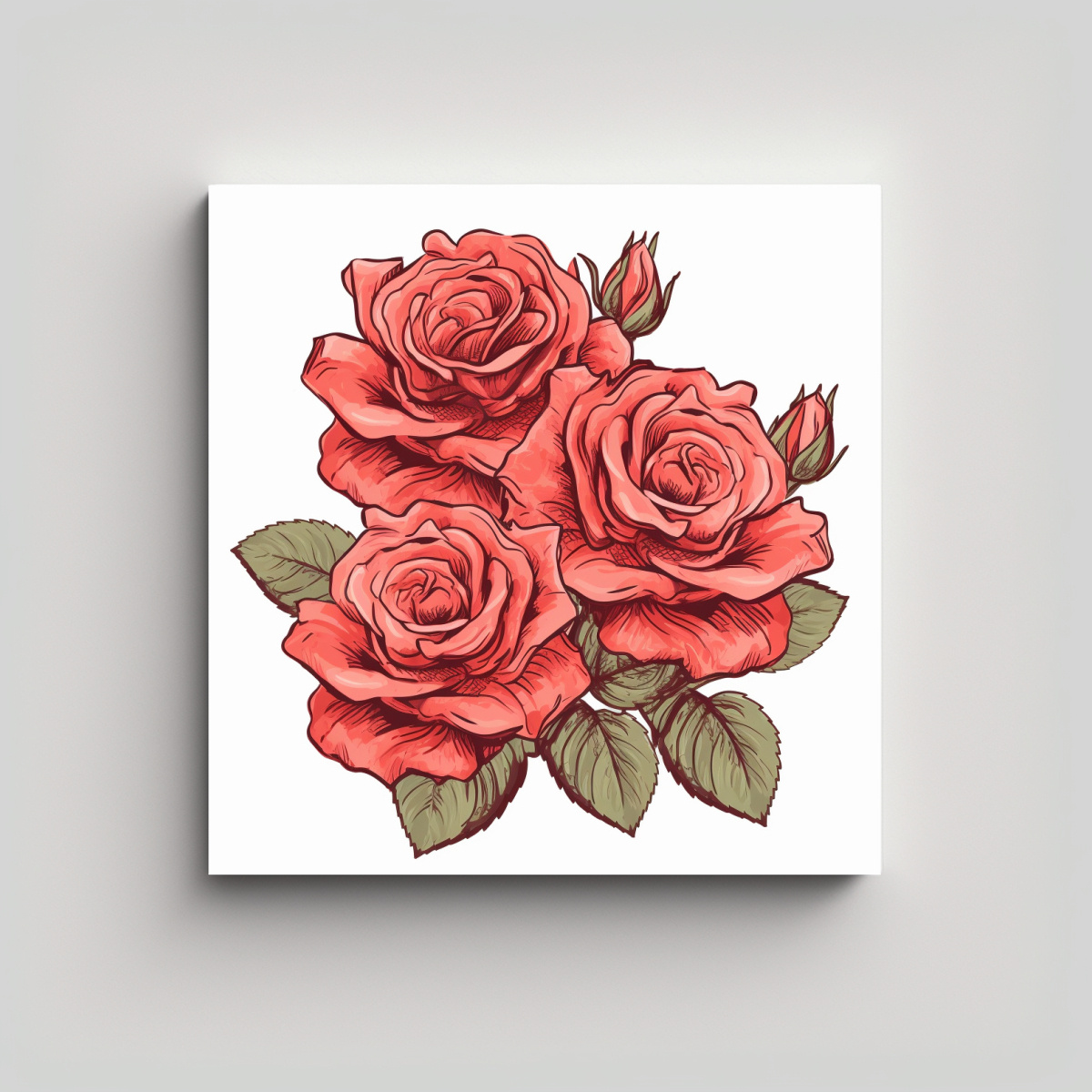 ILUSTRACIÓN DE ROSAS EN LIENZO DE TELA DE ALTA 100X100 CM - 1