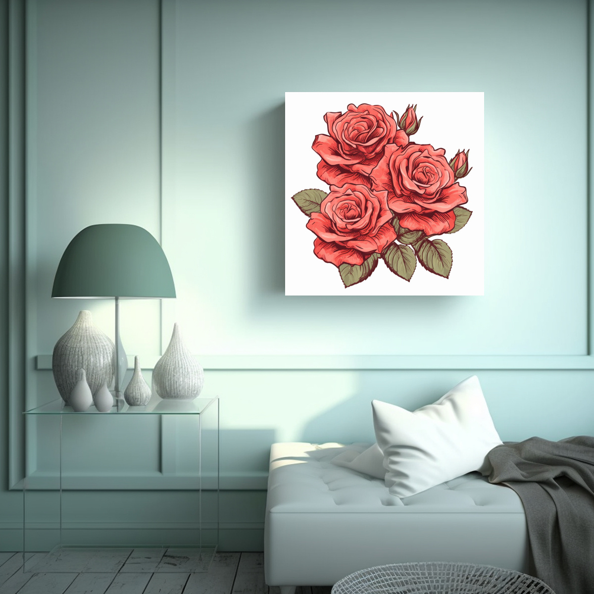 ILUSTRACIÓN DE ROSAS EN LIENZO DE TELA DE ALTA 100X100 CM - 2