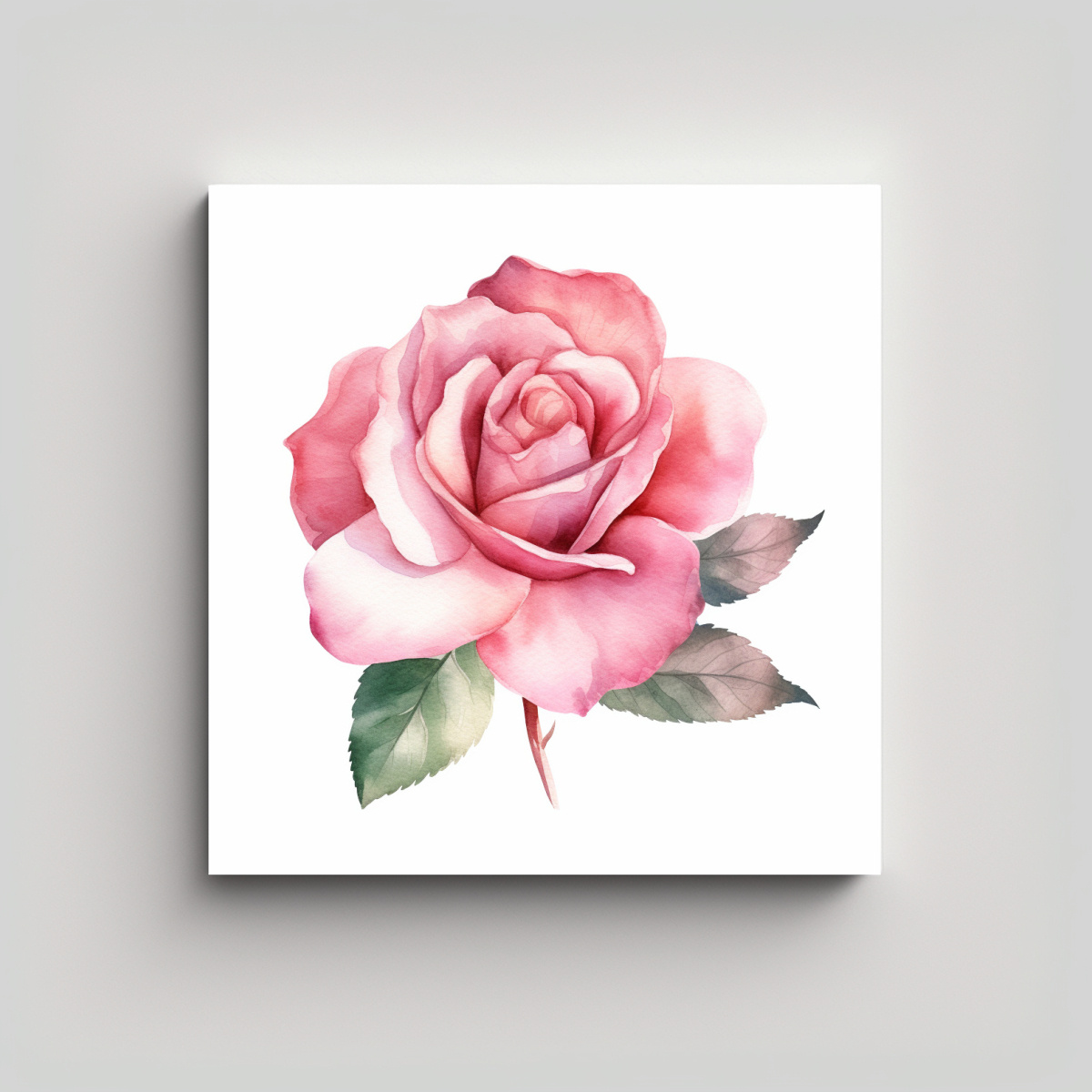 CUADRO MINIMALISTA DE ROSA ROSA EN ACUARELA CON 70X70 CM - 1