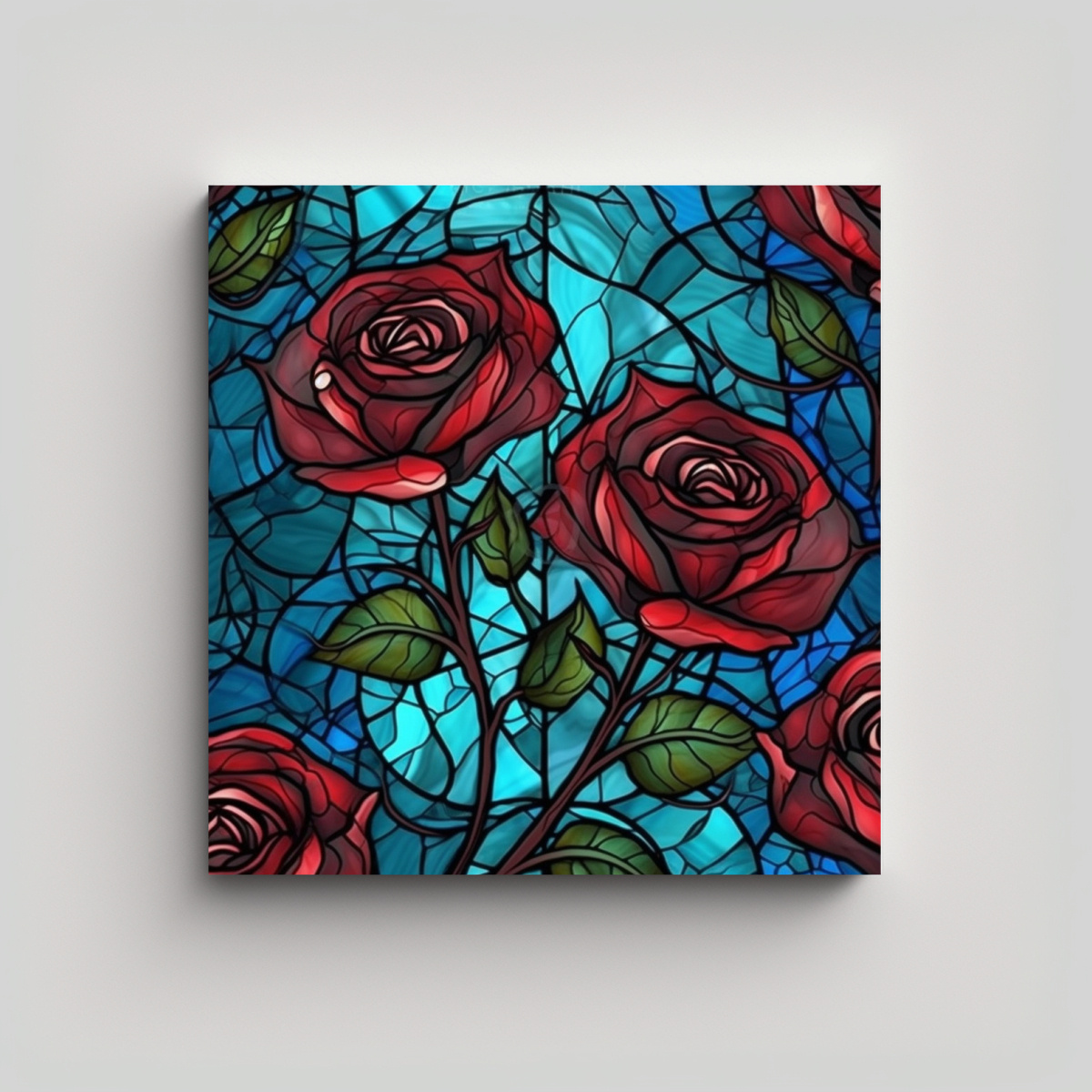 CUADRO MAJESTUOSO DE ROSAS EN VITRAL: PATRÓN 90X90 CM - 1