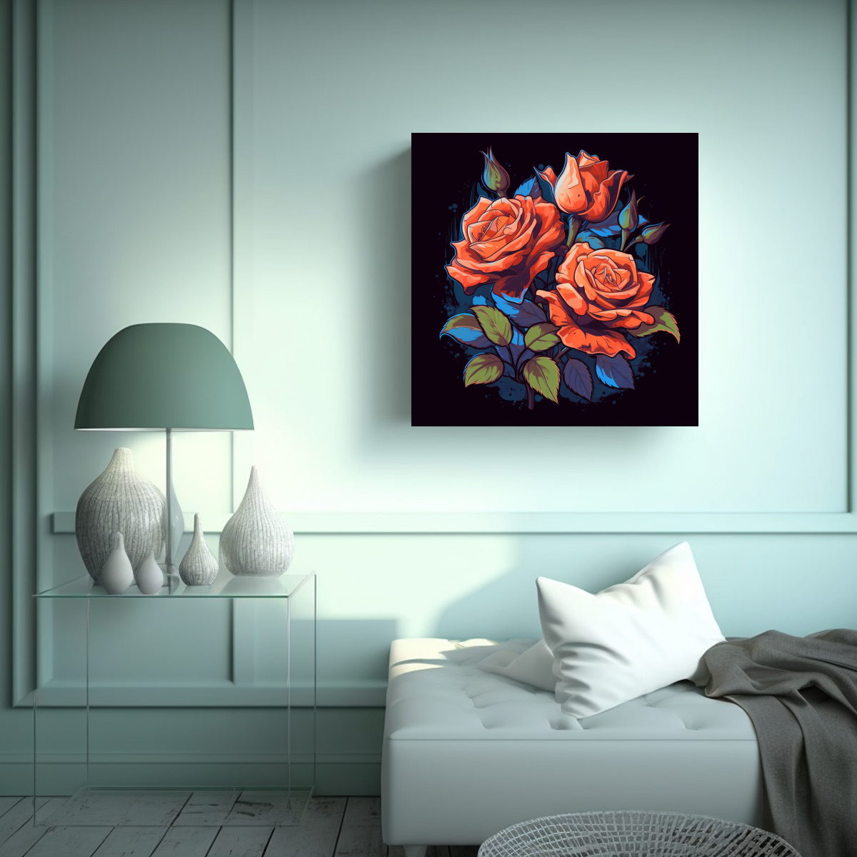 ILUSTRACIÓN VIBRANTE DE ROSA EN ARTE 40X40 CM - 2