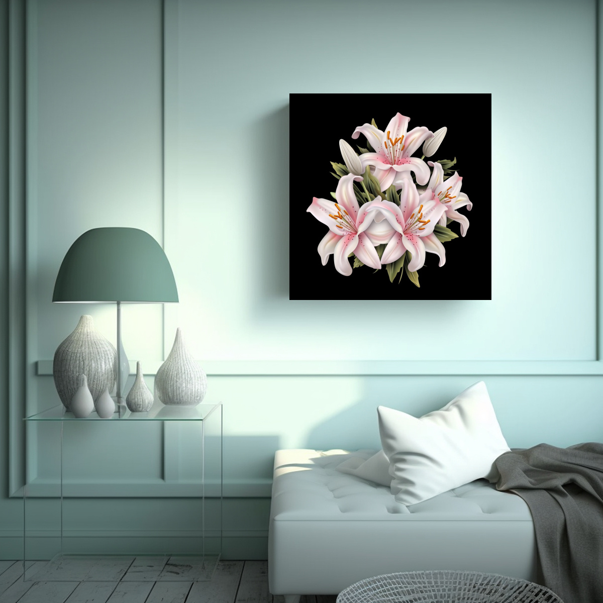 LINDA OBRA DE ARTE 3D: LIRIOS BLANCOS Y ROSADOS 100X100 CM - 2