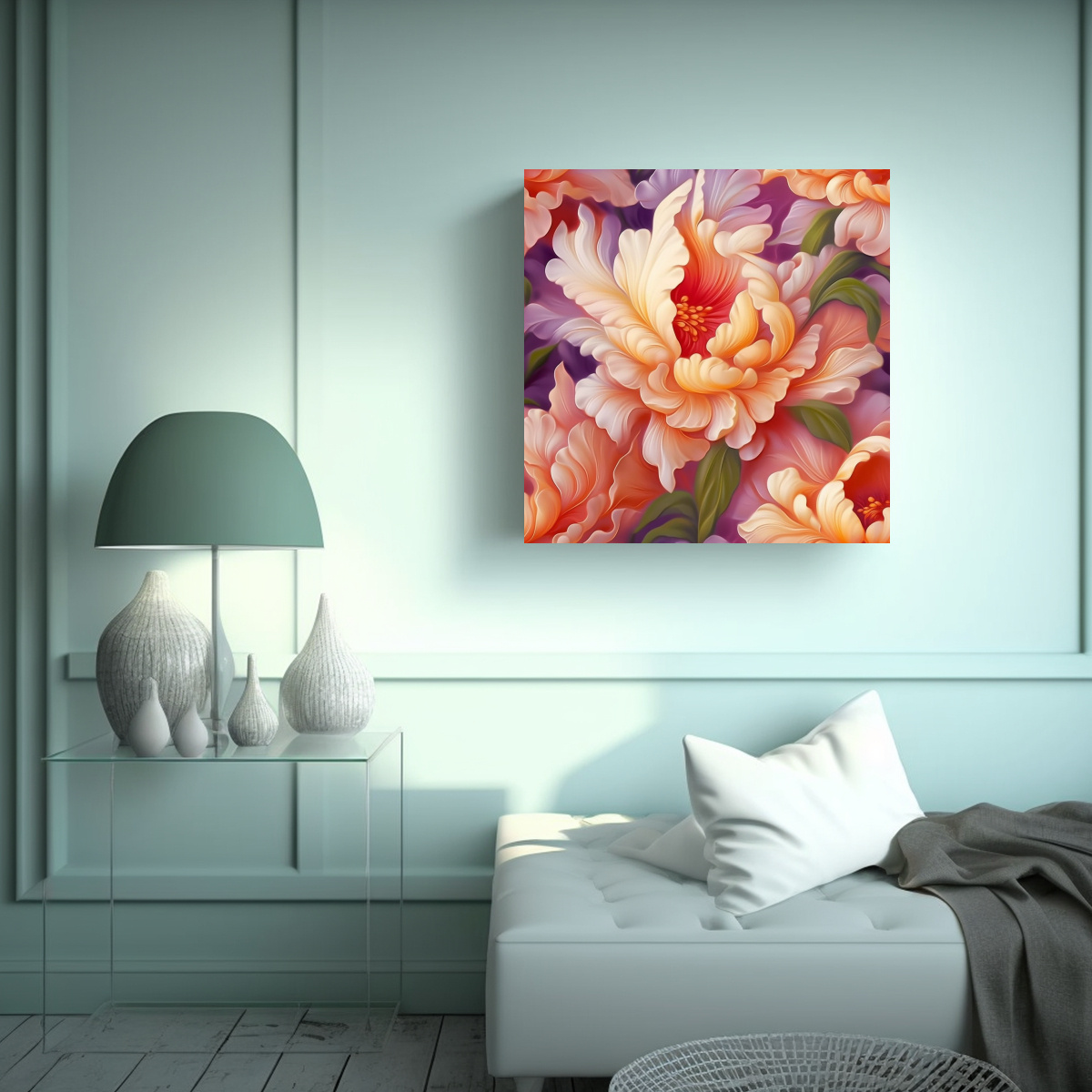 LIENZO REALISTA DE FLORES HERMOSAS EN TONOS 70X70 CM - 2