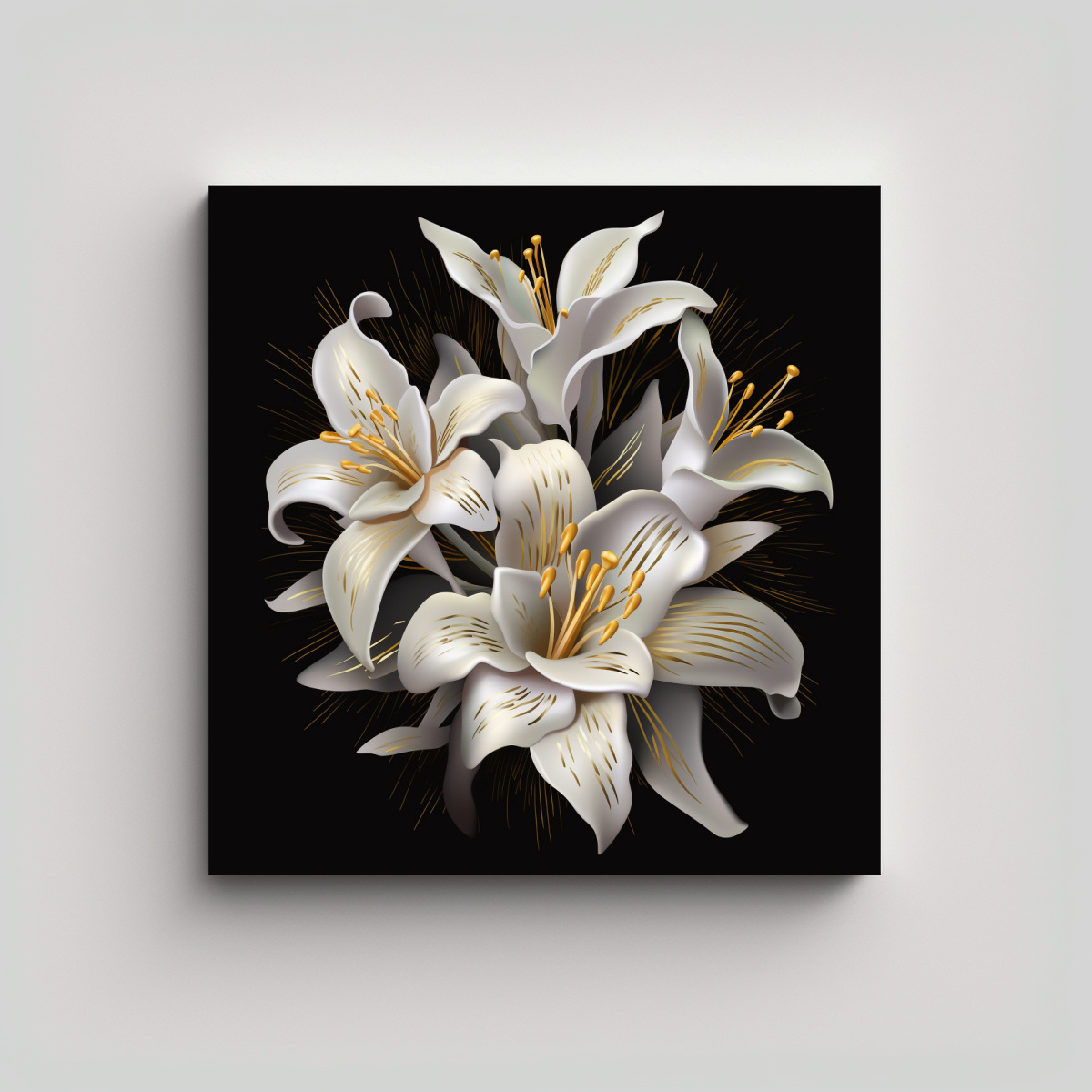 CUADRO 3D FOTOGRÁFICO CON LIRIOS DORADOS Y 90X90 CM - 1