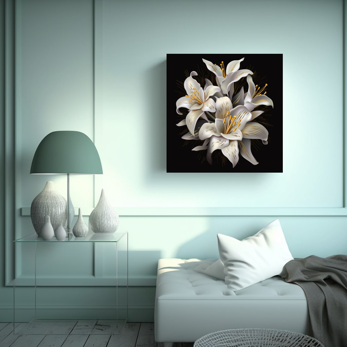 CUADRO 3D FOTOGRÁFICO CON LIRIOS DORADOS Y 90X90 CM - 2