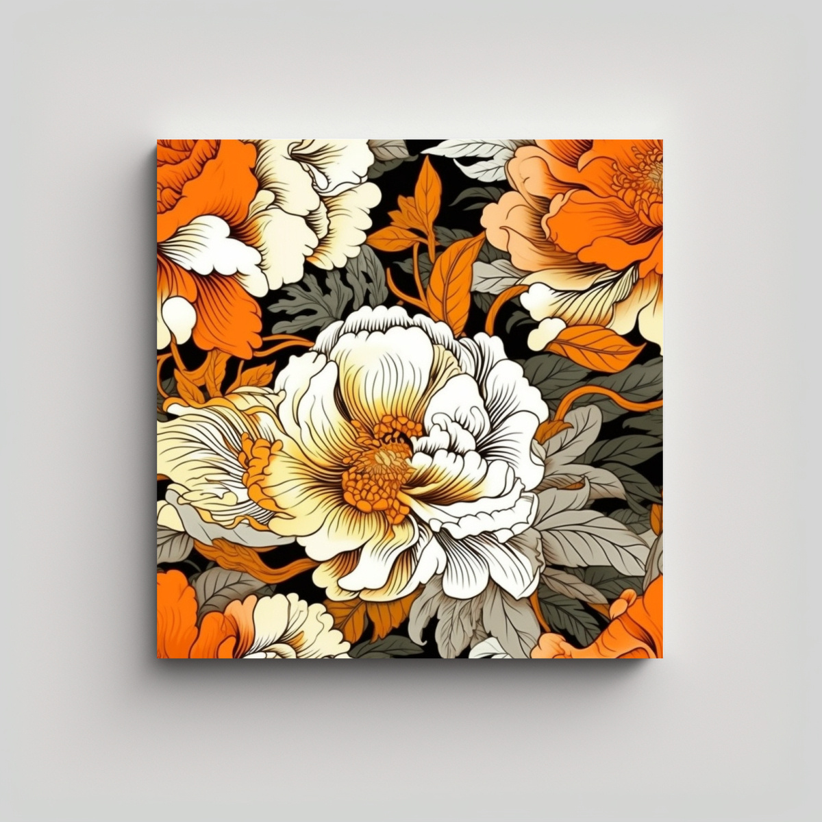 LIENZO DECORATIVO DE FLORES GRANDES Y DETALLES 90X90 CM - 1