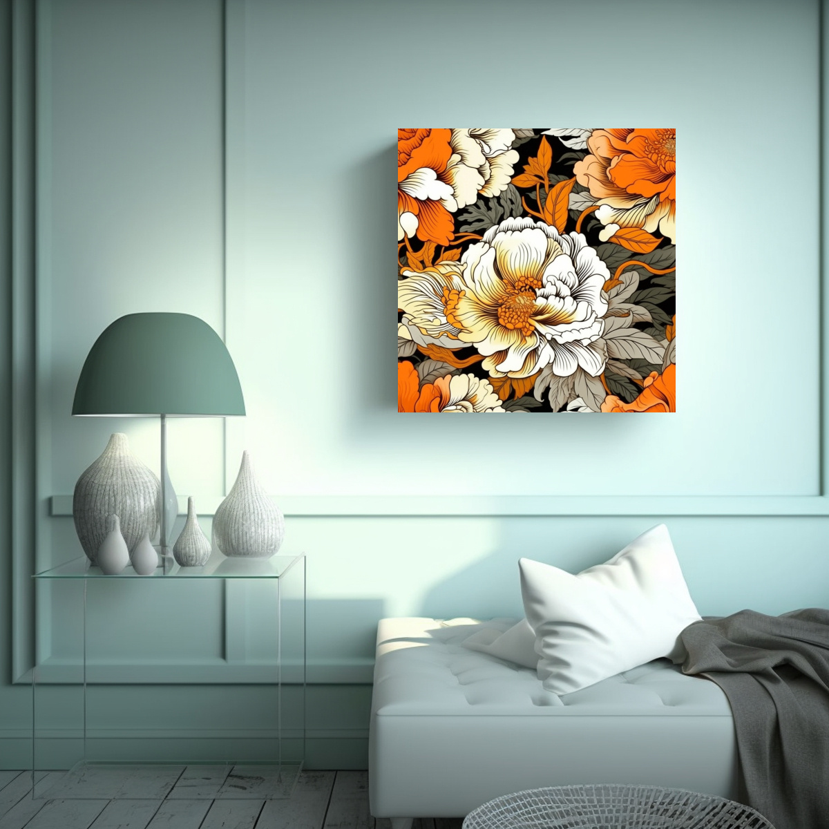 LIENZO DECORATIVO DE FLORES GRANDES Y DETALLES 90X90 CM - 2