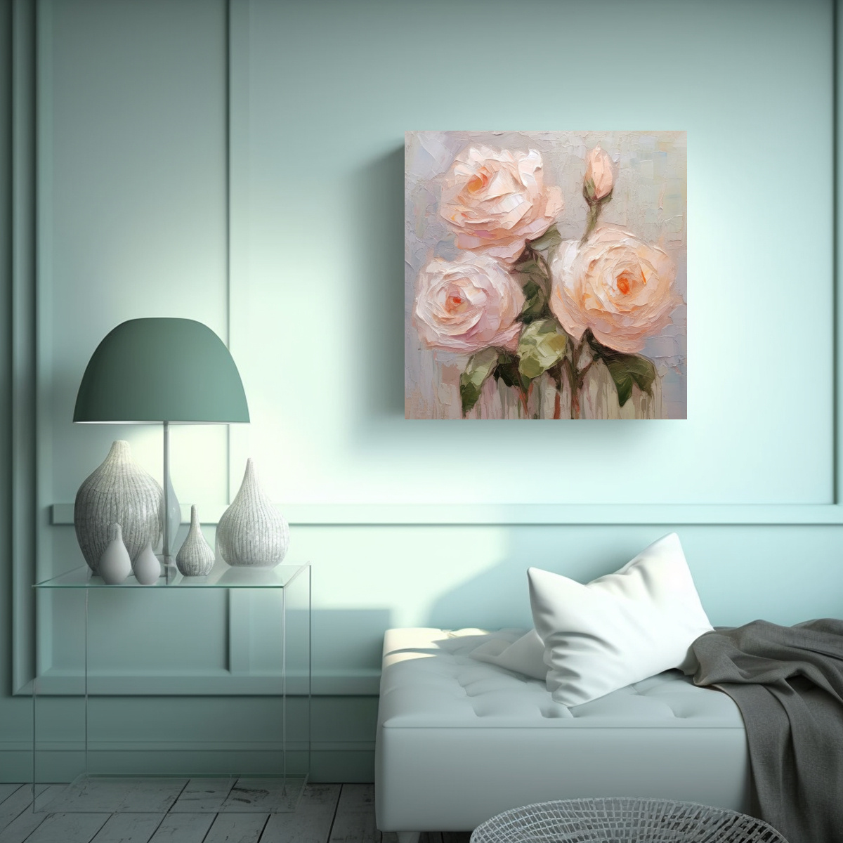 CUADRO SUBLIMADO DE 3 ROSAS ROSA PÁLIDO: RIQUEZA 60X60 CM - 2
