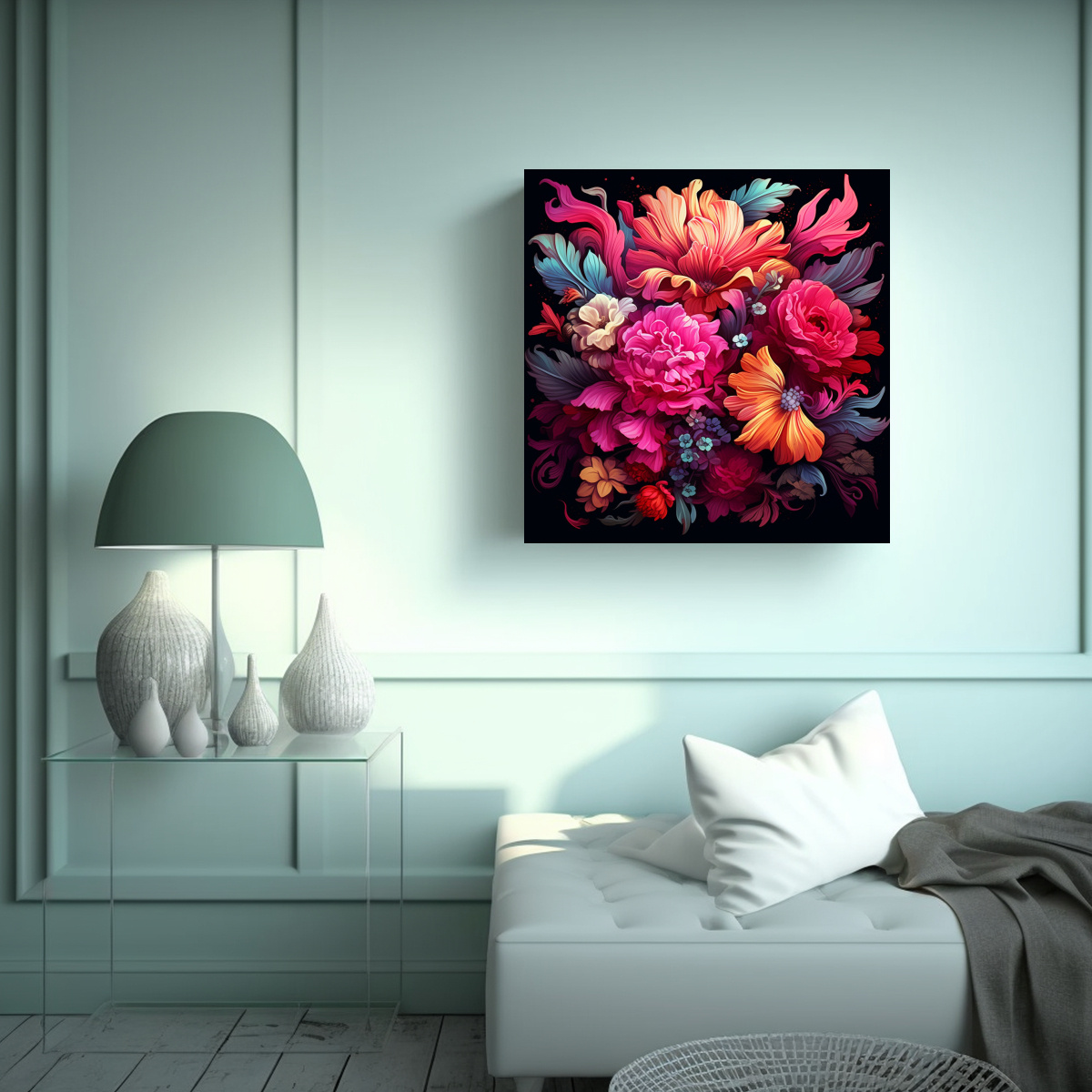 ILUSTRACIÓN CREATIVA EN BASTIDOR: BOUQUET FLORAL 90X90 CM - 2