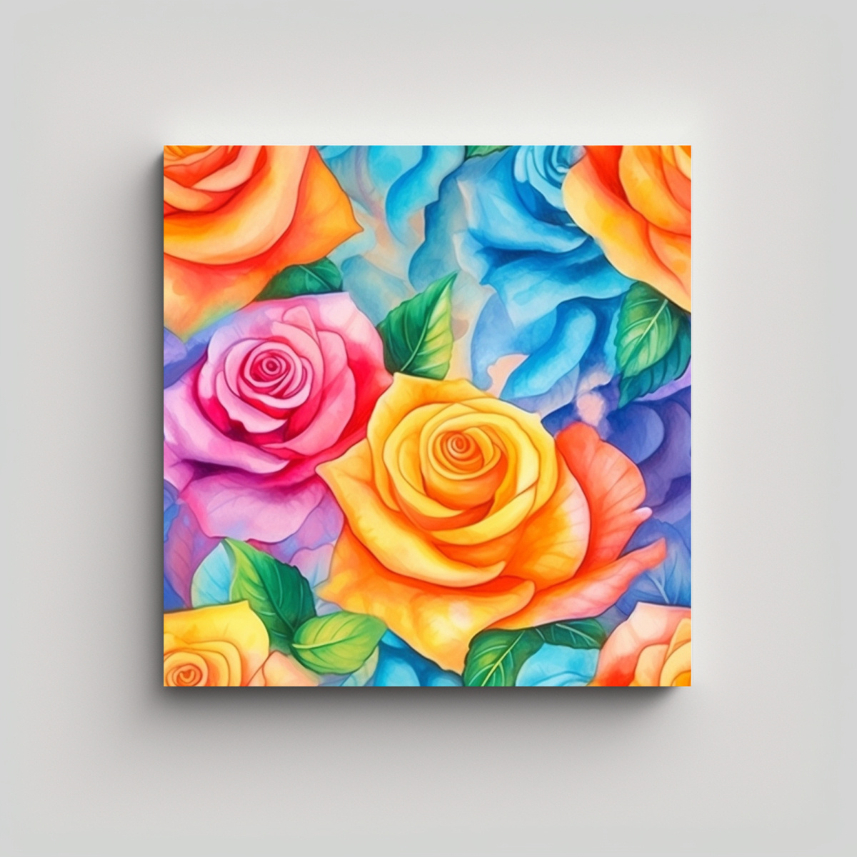 EXPRESIÓN FLORAL COLORIDA: CUADRO ACUARELA 70X70 CM - 1