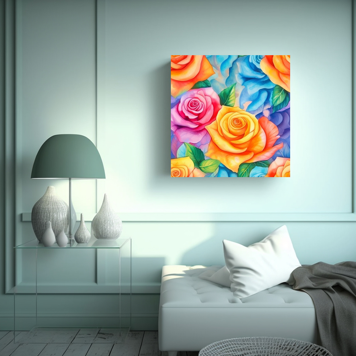 EXPRESIÓN FLORAL COLORIDA: CUADRO ACUARELA 70X70 CM - 2