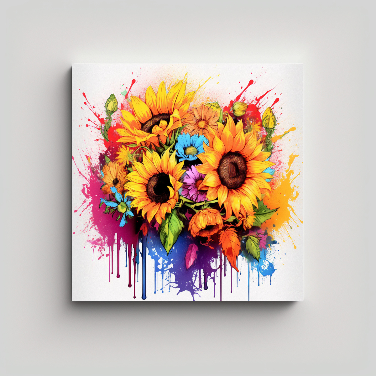 CUADRO DECORATIVO DE GIRASOLES EN ACUARELA Y 40X40 CM - 1