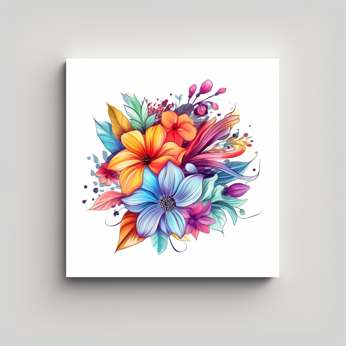 ILUSTRACIÓN DE FLOR COLORIDA EN LIENZO BLANCO 100X100 CM - 1