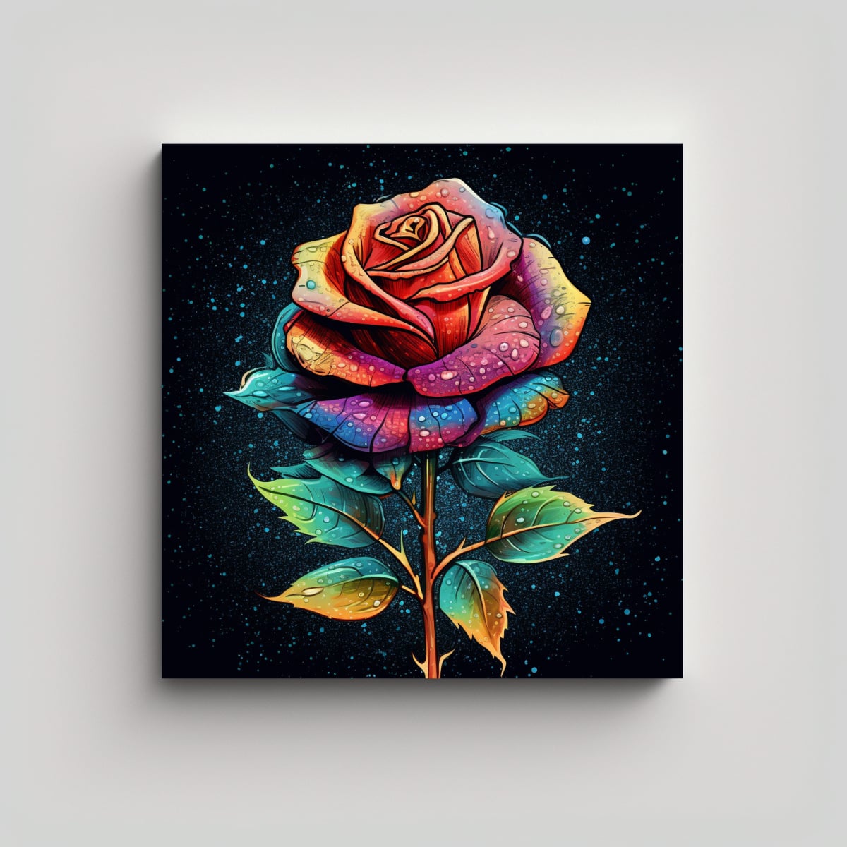 CUADRO DECORATIVO HYPERREALISTA: ROSA COLORIDA 20X20 CM - 1