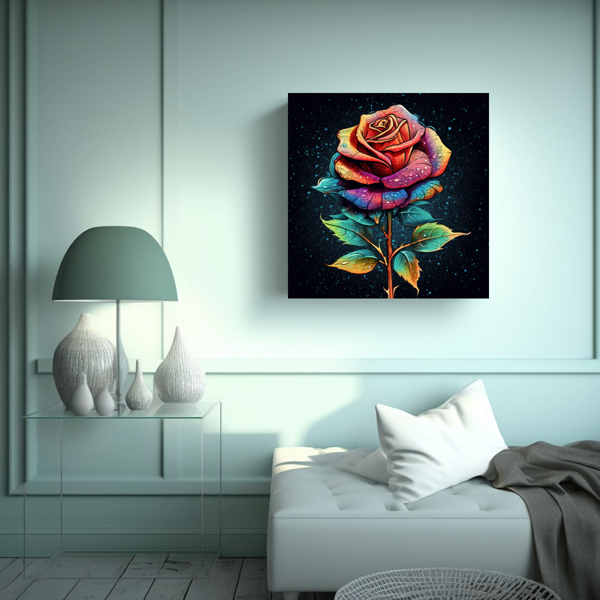 CUADRO DECORATIVO HYPERREALISTA: ROSA COLORIDA 20X20 CM - 2