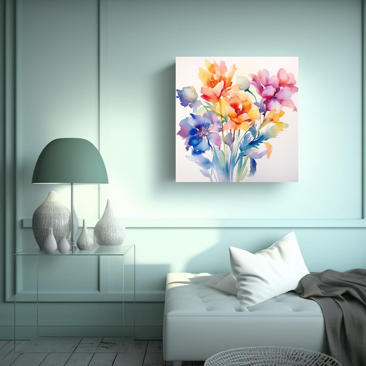 CUADROS DECORATIVOS CANVA: FLORES ACUARELA 40X40 CM - 2