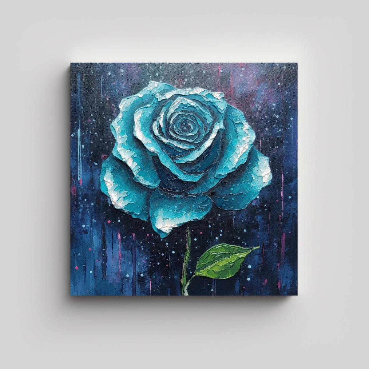 CUADRO ACUARELA: ROSA AZUL CON GOTAS DE LLUVIA AL 40X40 CM - 1