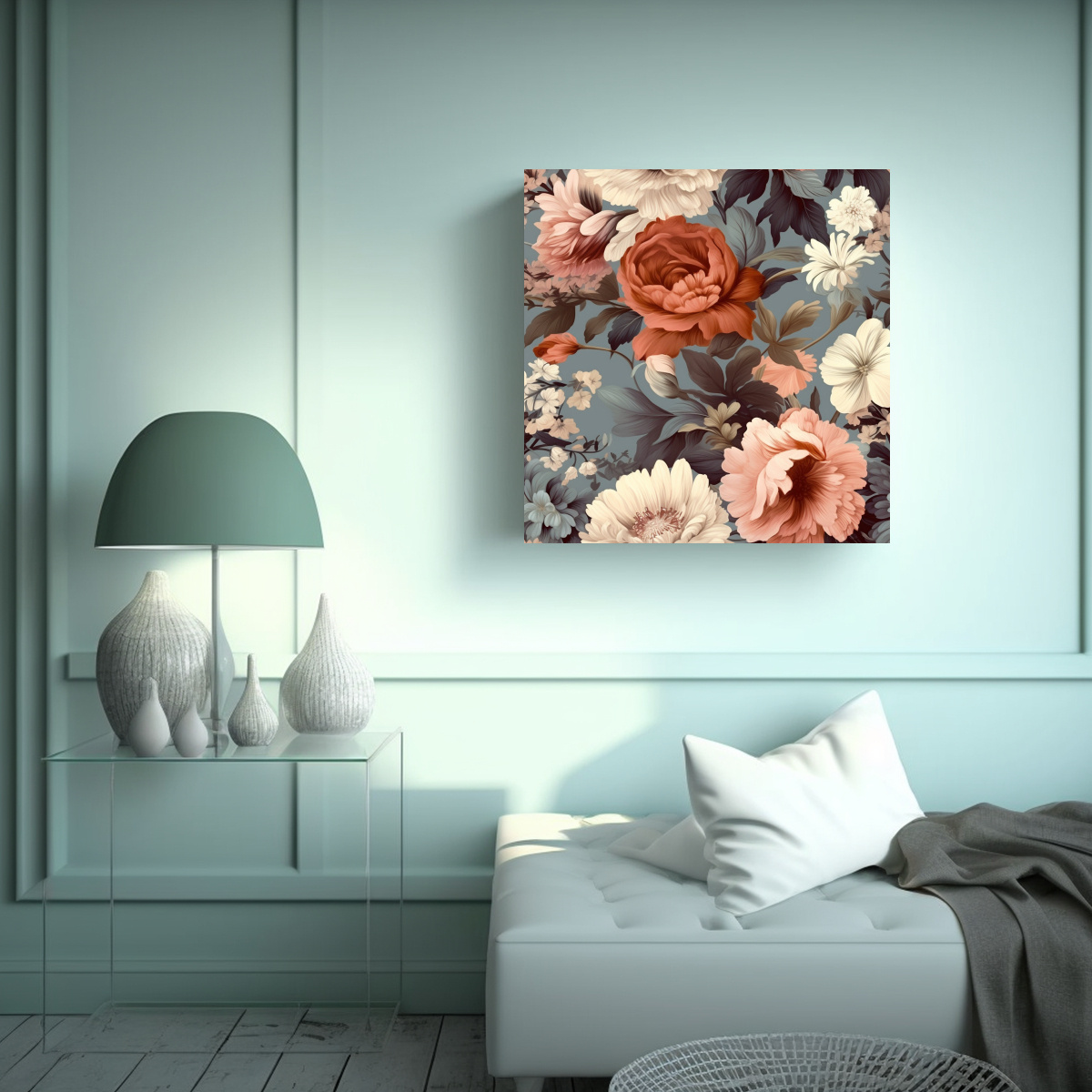 ILUSTRACIÓN VINTAGE DE FLORES ELEGANTES: CUADROS 90X90 CM - 2
