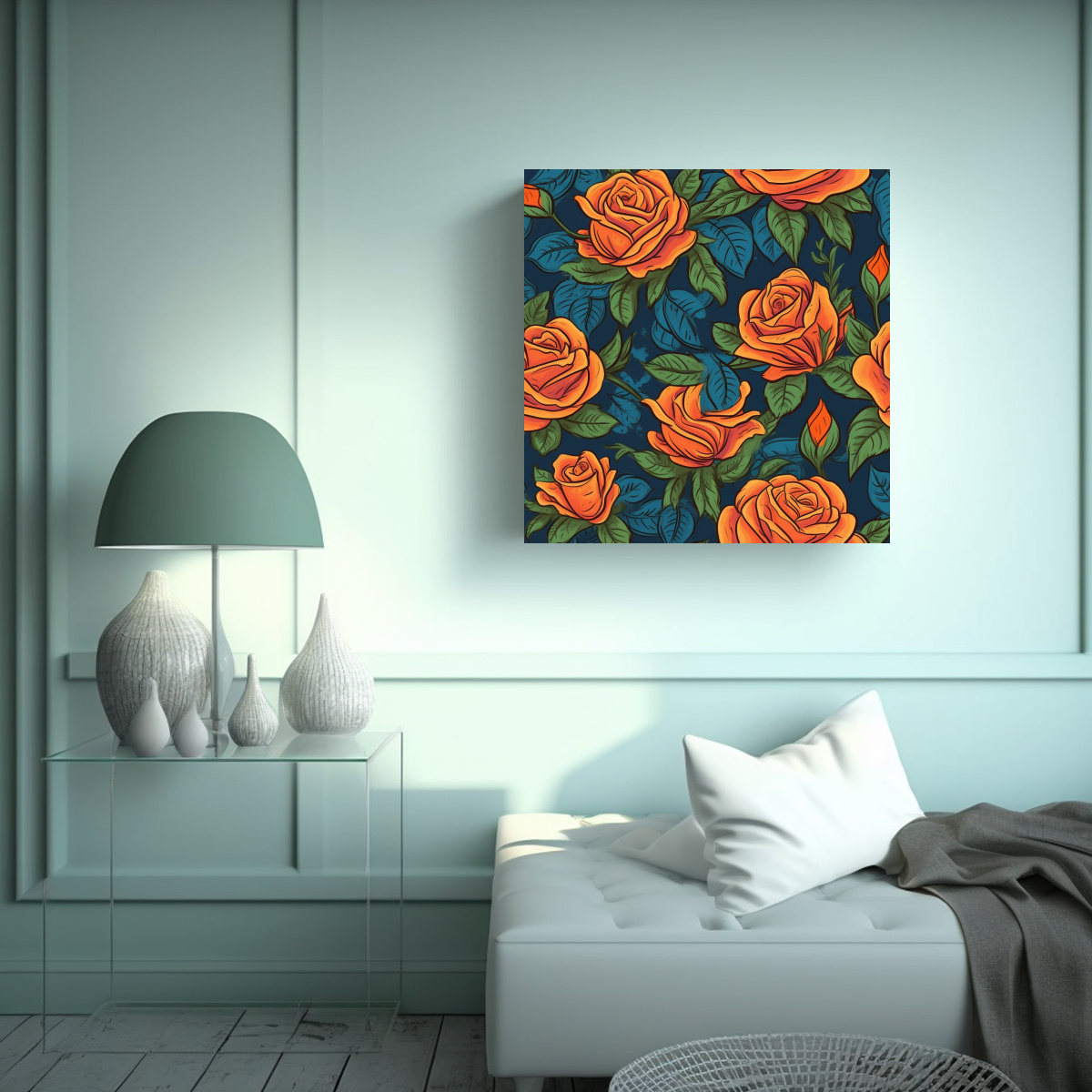 PATRÓN DE ROSAS EN LIENZO DE COLORES, ARTE 90X90 CM - 2