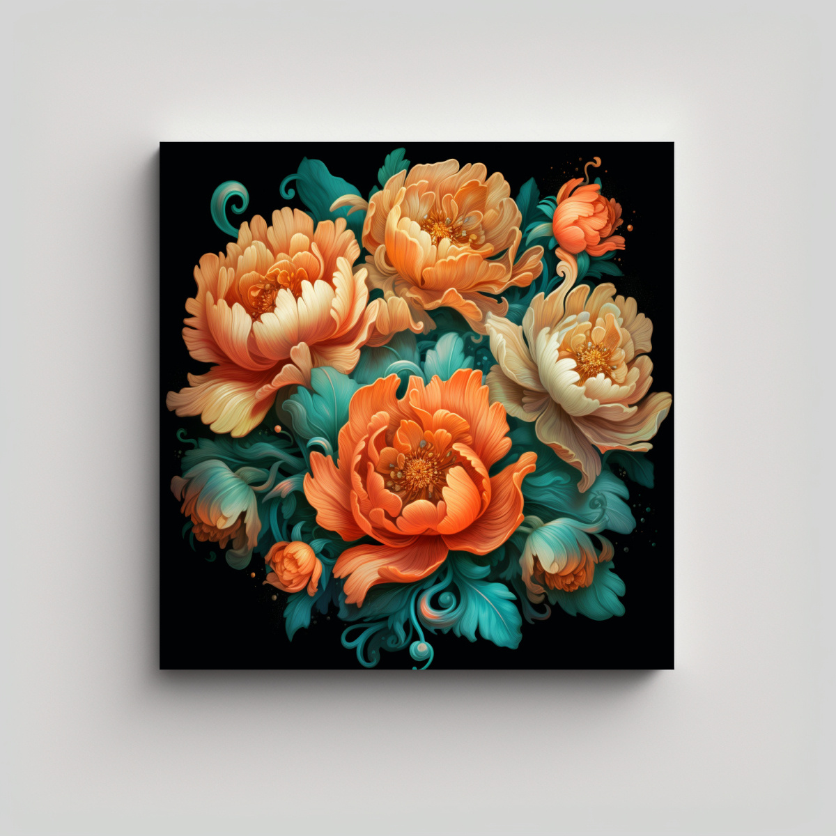 LIENZO 3D ALTA CALIDAD - PEONÍAS ACUARELA EN 60X60 CM - 1