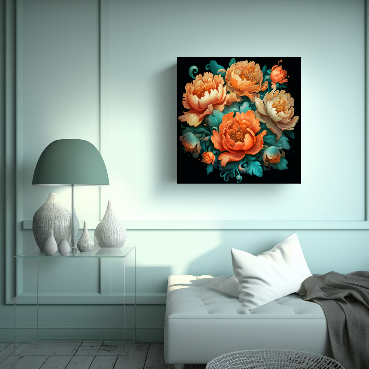 LIENZO 3D ALTA CALIDAD - PEONÍAS ACUARELA EN 60X60 CM - 2