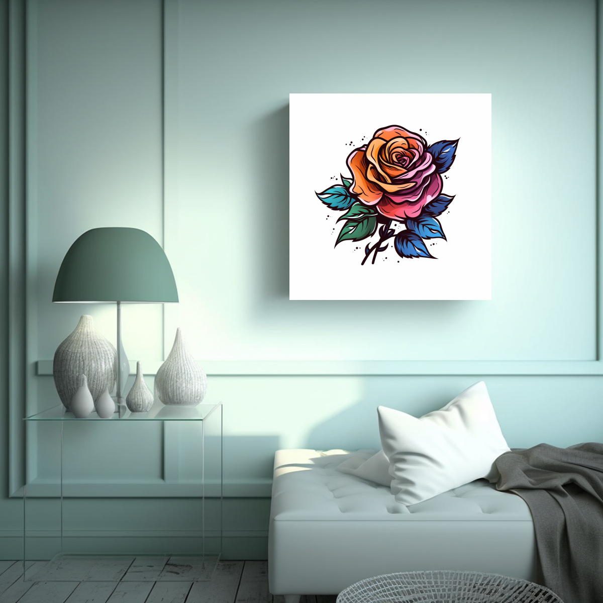 CUADRO DECORATIVO DE ROSA COLORIDA: TEMA VIDA EN 80X80 CM - 2