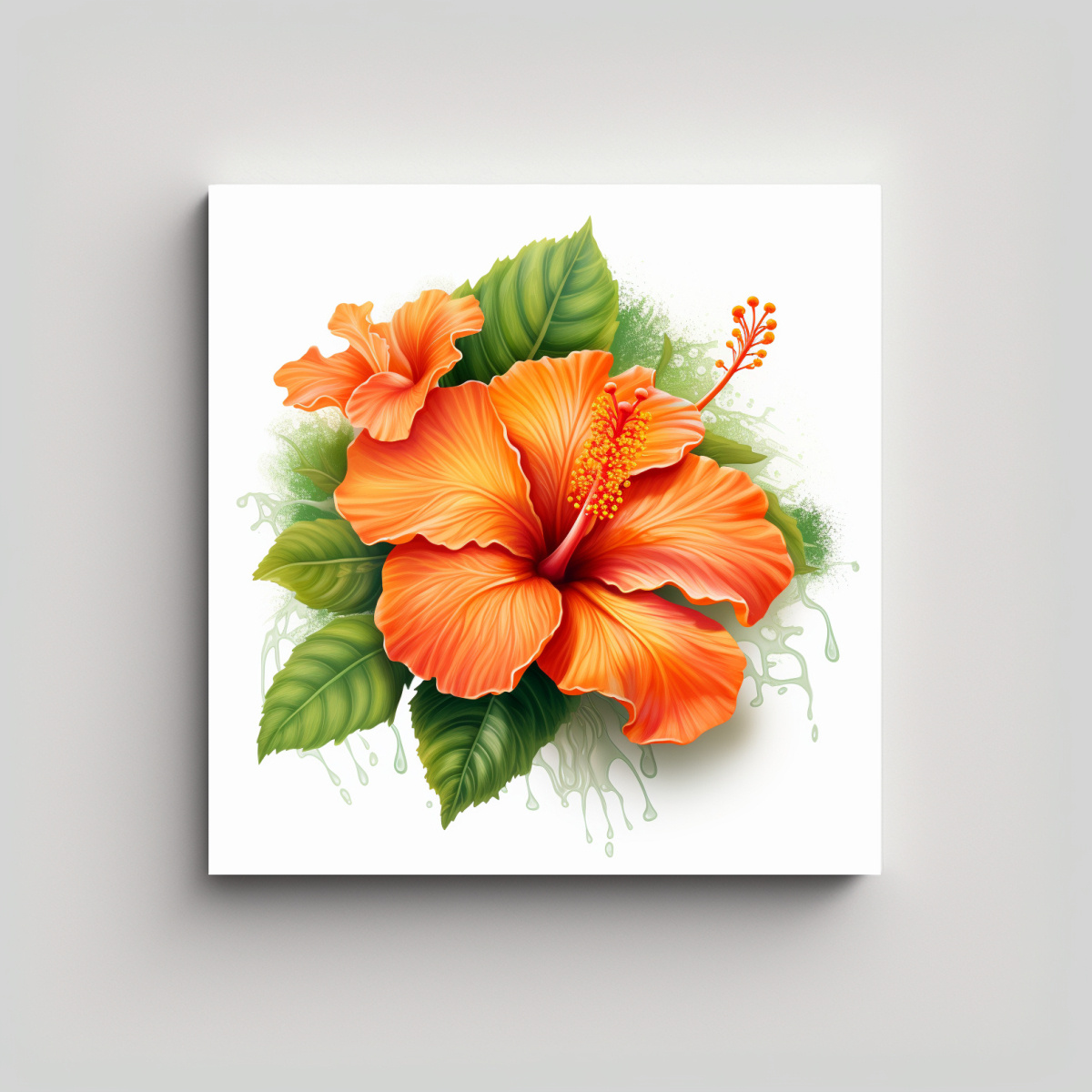 CUADRO MODERNO DE HIBISCO NARANJA VIBRANTE Y 50X50 CM - 1