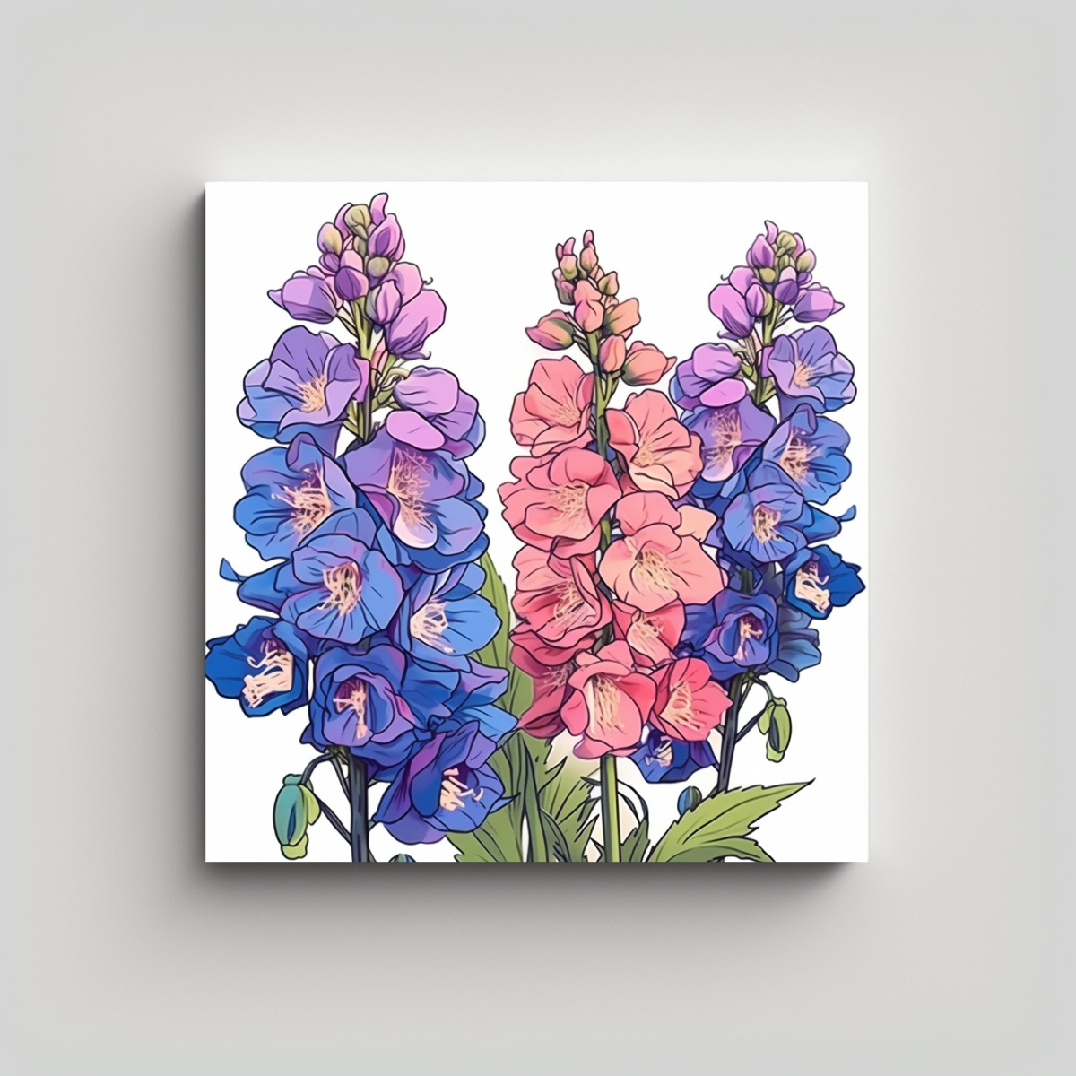 CUADRO DECORATIVO DE FLORES DELPHINIUMS EN ESTILO 90X90 CM - 1