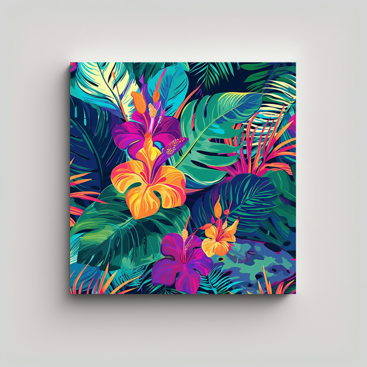 CUADRO DECORATIVO TROPICAL EN LIENZO DE TELA 80X80 CM - 1
